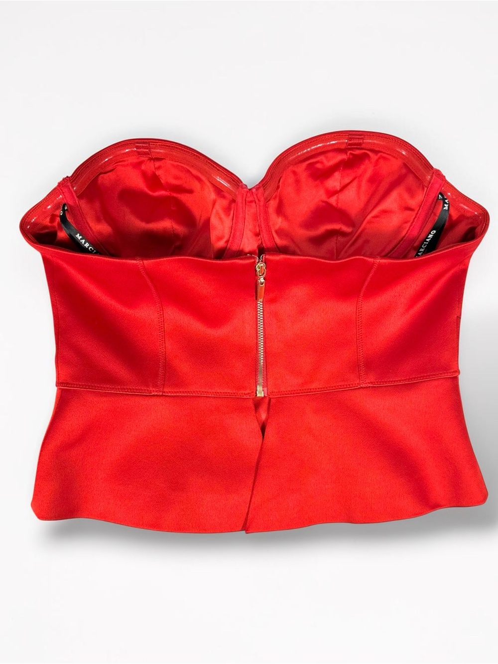 MARCIANO Red Satin Maura Bustier Peplum Corset Top Gold Zip Size 6 NWT - Picture 3 of 15